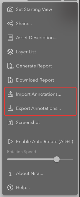 The viewer menu with Import Annotations and Export Annotations